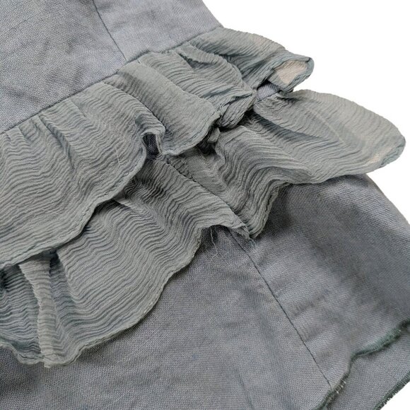 Kew Vintage Slate Blue Linen Prairie Skirt with Gauze Ruffle Size 12 - Picture 5 of 5